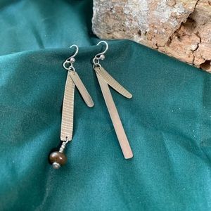 Asymmetric Silvertone Drop Dangling Earrings Lightweight Artisan Quirky